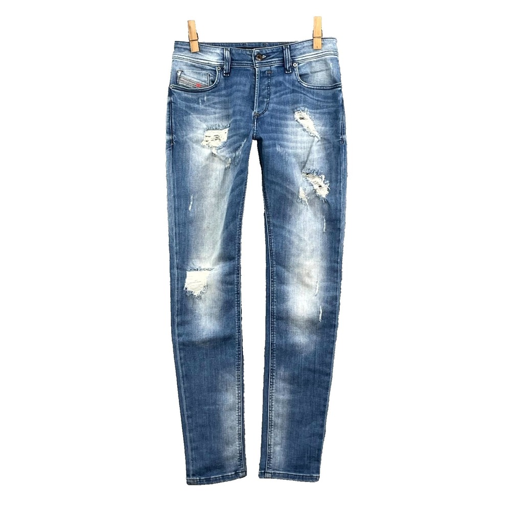 Diesel Sleenker Slim Skinny Jeans Mens 30x31* Blue Whisker Denim Distressed